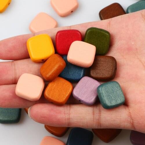 Wholesale 16mm Flat Square Mixed Colored Natural Wood Beads Loose Spacer Beads For Jewelry Making DIY Bracelet Necklace Supplies