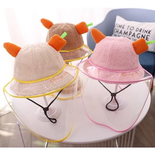 Autumn Winter Warm Wool Baby Kids Bucket Hat Protective Face Shield Cover Anti Saliva Dustproof Cute Carrot Boys Girls Hats Caps