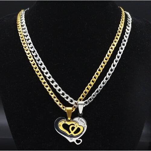 2pcs 2021 Fashion Stainless Steel Heart Necklace for Women Golod and Silver Color Couple Necklaces Jewelry gargantilla N19777S05