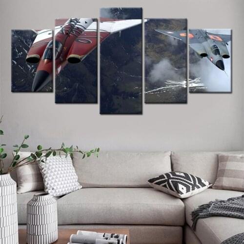 Poster Modular Modern Air Force Fighter Flying in the Sky Photo Canvas Painting 5 Panel Wall Art Military Family Room Decoration