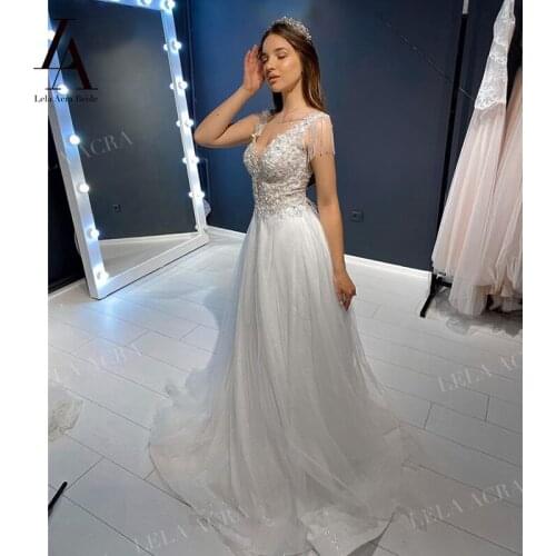 LelaAcra Wedding Dresses Boho Sleeveless 2021 A-Line Charming Beaded Bridal Beach Princess LI62 Plus Size Party Vestido De Novia