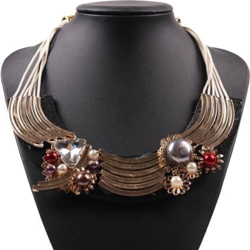 Pendants Choker Jewelry for Women Simulated Pearl Bead Latest Design Black Rope Chain Gold Color Crystal Pearl Bib Necklaces