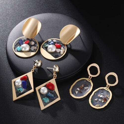 Simple Metal Circle Earrings For Women Exaggerated Geometric Fashion Chain Hanging Dangle Earrings Ladies Party Jewelry Gift