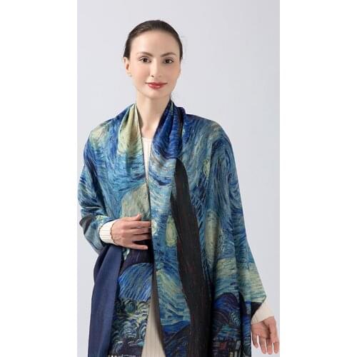 2021 Luxury women winter cashmere scarf shawl Digital painted shawl Van Gogh oil painting pashmina ladies Blanket scarf