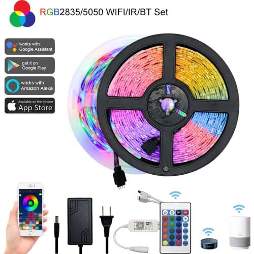 LED Strip Light RGB 5050 SMD 2835 Flexible Ribbon Fita Waterproof Led Light 5M 10M 15M Tape Diode 12V WIFI Bluetooth IR Control