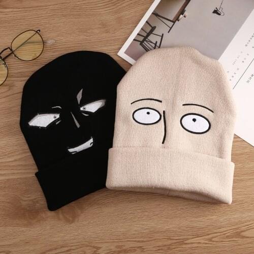 Japan Anime One Punch Man Knitted Hat Cosplay Funny Saitama Teacher Wool Cap Autumn Winter Unisex Cartoon Cute