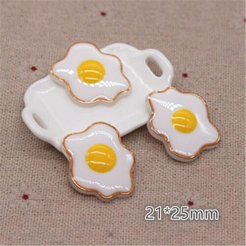 10pcs 21*25mm Cute New Resin Poached Egg Simulation Miniature Food Art Flatback Cabochon DIY Kids Clip Decoration