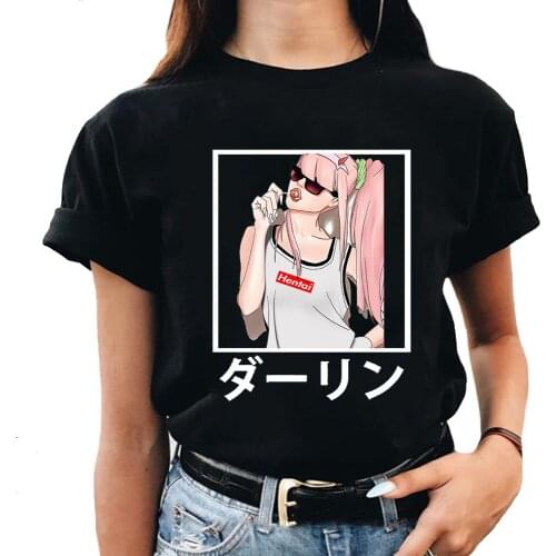 Darling In The Franxx Anime Harajuku Zero TWO Beautiful Girls Print Ulzzang Women Tops Loose Summer Vintage Chic Female T-shirt