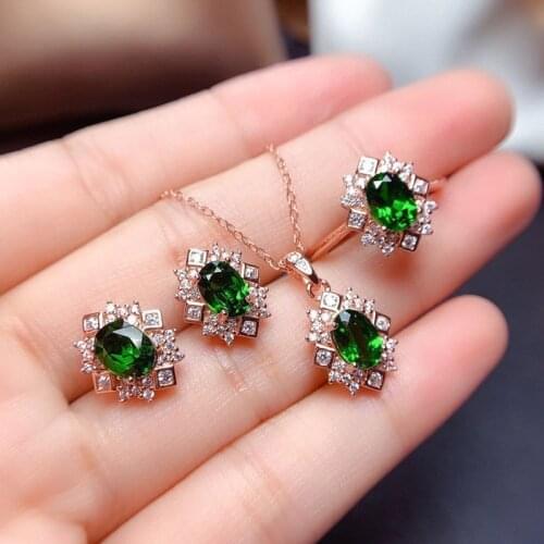 MOONROCY Rose Gold Color Crystal Earring Ring Necklace Jewelry Set Choker for Women Gift Green Jewelry Dropshipping Wholesale