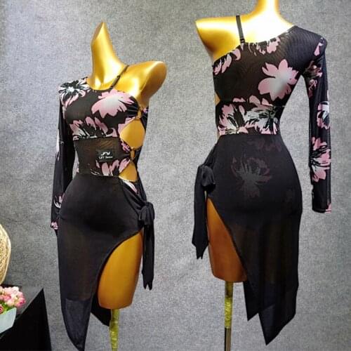 Women Dress For Latin Dance Ladies Summer Costume Flower Print Dress Flamengo Rumba/Samba/Tango Dress Latin Dance Dresses VDB476