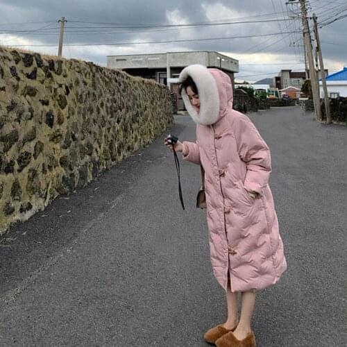 JuneRain Women Winter Coat Fashion Natural Fur Collar Winter 90% White Duck Down Jackets Female Thick Warm Long Overcoat Outwear