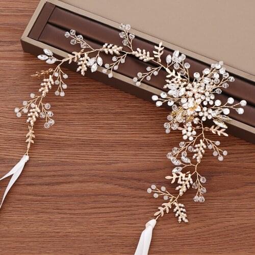 Gold Color Leaf Rhinestone Tiara Headband Wedding Hair Accessories Handmade Bridal Hair Band Tiara Wedding Hair Decoration