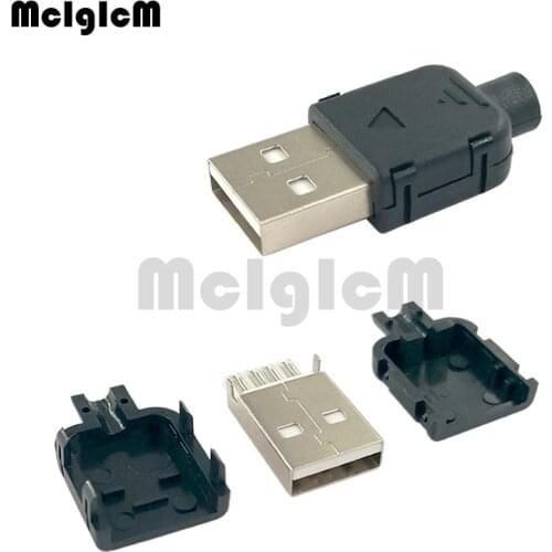 30 Sets DIY USB 2.0 Micro Connector Plug A Type Male 4 Pin Assembly Adapter Socket Solder Type Black Plastic Shell