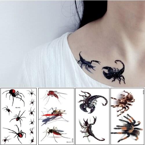 2pcs 3D Spider Tatoo Scorpion Temporary Tattoo Stickers For Halloween Fake Tattoo Body Art Tatuajes Joke Tatouage Temporaire