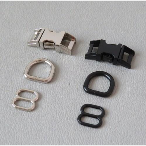 50Sets Wholesale 10mm Cat Small Dog Pet Collar Metal D Ring Adjuster Belt Loop Release Buckle Accessory Outdoor Harness Hardware