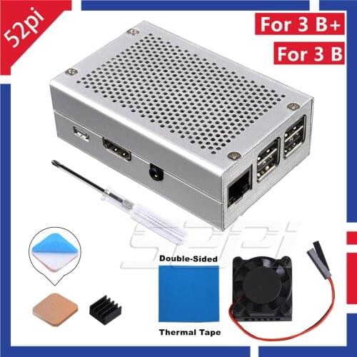 52Pi New! Aluminum Alloy Silver Case Enclosure Cover Shell for Raspberry Pi 3 / 2 Model B / B+ Plus