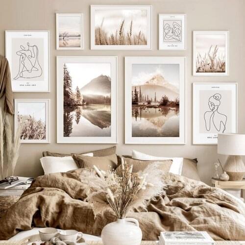 Bohemia Nature Landscape Canvas Painting Grass Lake Nordic Posters And Prints Wall Art Abstract Line Gallery Decoration Pictures