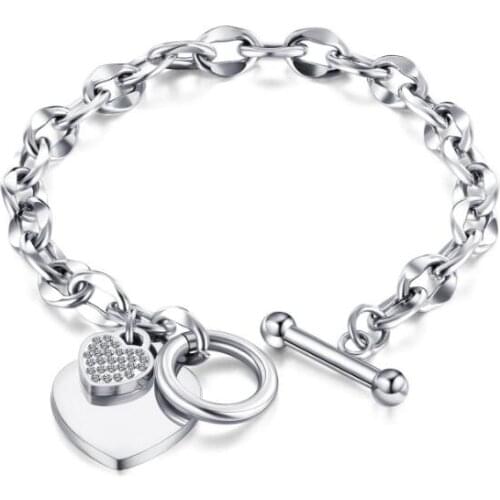 Stainless steel Jewelry Simple geometry OT Clasp women fashion Crystals heart Handmade bracelet accessories