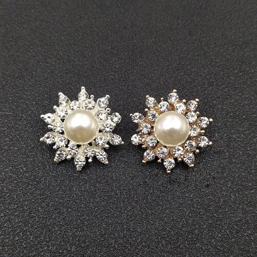 10 PCS 23*24mm Metal Alloy Flowers Crystal Rhinestones Imitation Pearl Flowers Accessories For Jewelry Making