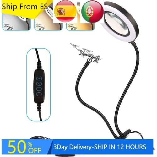 Ship From ES RU 5X Magnifier Soldering Helping Hands Third Hand USB Folding Illuminated Magnifying Glass Soldering/Reading Lamp
