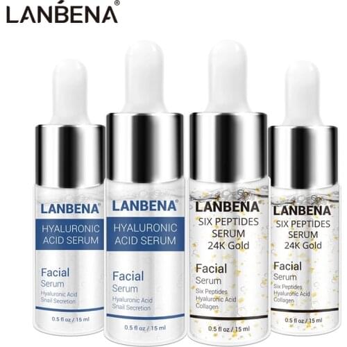 LANBENA Six Peptides Serum 24K Gold Hyaluronic Acid Anti-Wrinkle Lift Firming Treatment Fine Lines Whitening Moisturizing 4PCS