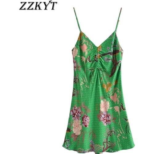 ZZKYT 2021 Women Summer Vintage Floral Print Bow Tie Mini Dress Fashion Sleeveless Backless Tin Tie Straps Female Party Dresses