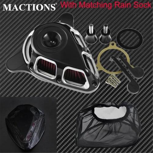 Motorcycle CNC Air Filter Cleaner Multi-Angle Filter Kits+ Waterproof Rain Sock Protective Cover For Harley Touring Softail FLHX
