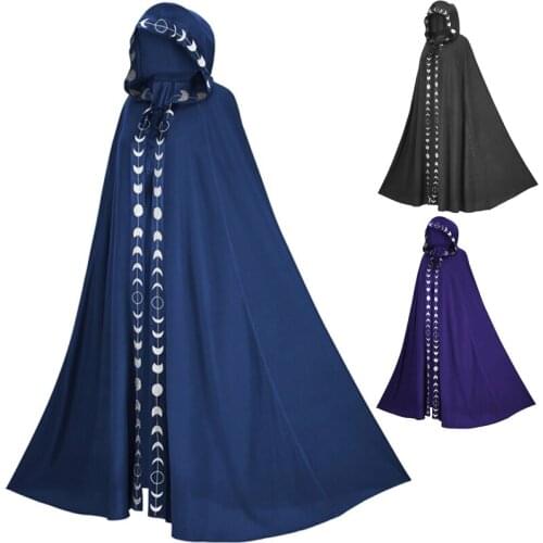 Ponchos and Capes Womens Mens Moon Phases Print Hooded Cloak Halloween Medieval Renaissance Festivals Unisex Cloaks Cape
