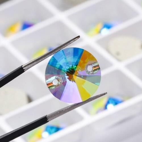 New Design Clothes Decoration Rhinestones AB Color Flatback Sew On Stones Round Glass Crystals Wedding Dress DIY Accessories