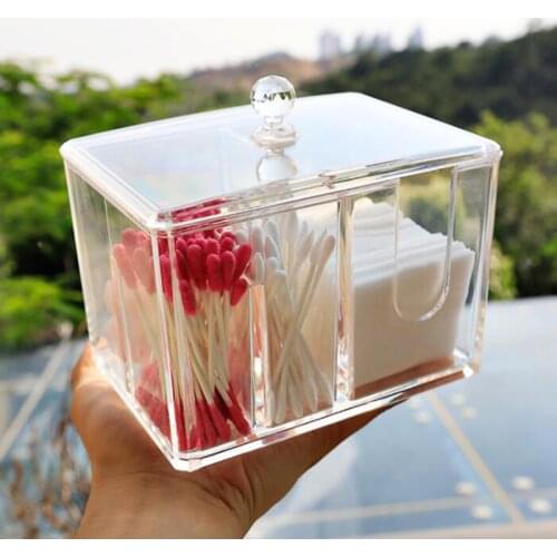 Transparent Makeup Organizer Acrylic Cotton Swab Storage Box Organizador Cotton Pad Lipstick Storage Plastic Box Finishing