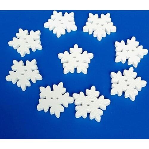 100/50Pcs Christmas White Wooden Snowflakes Buttons for Scrapbooking Craft Christmas Decoration Birthday Party Decor