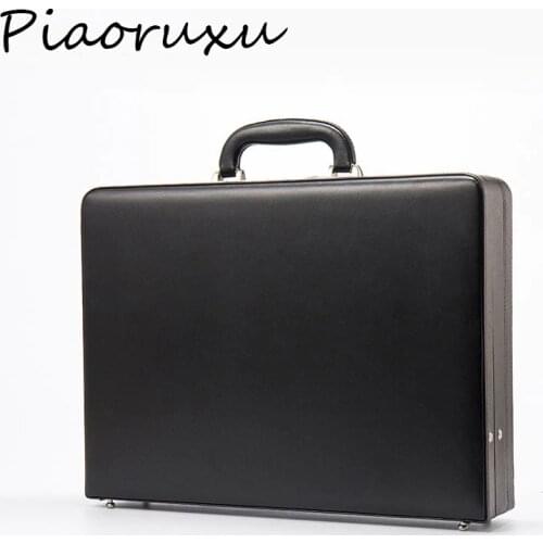 Piaoruxu Luxury Bonded Leather Briefcase Extensible Laptop Case Men Fashion Suitcases Password Cash Case Document Bag Black Hot