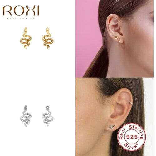 ROXI Snake Stud Earrings for Women Girls Sexy Party Casual Jewelry 925 Sterling Silver Piercings Earring Pendientes Plata 925