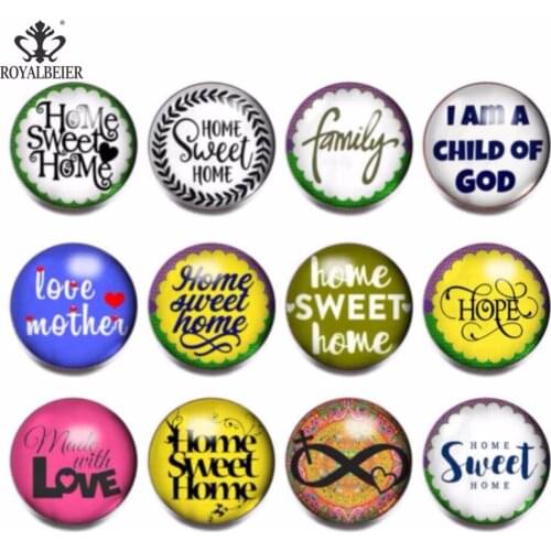 RoyalBeier 12pcs/lot Sweet Love Theme Glass Charms 18mm Snap Button Jewelry For 20mm Snaps Bracelet Snap Jewelry KZ0793