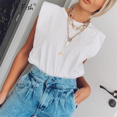 Fashion Cotton White Shirts Sleeveless Womens T-Shirt Camis Striped Solid Blusas Streetwear Casual Lady O-neck Tees Tops M0744