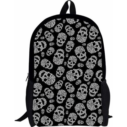 Black Printing Skull Backpack for Teen Girls Cool Primary Student Kids Bagpack Personalized Children Rucksack