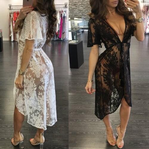 Sexy Long Lace Sexy Beach Cover Up Swim Dress Women Beach Dress Bikini Cover Up Swimwear Women Cover-up Bikini Swimsuit Cover
