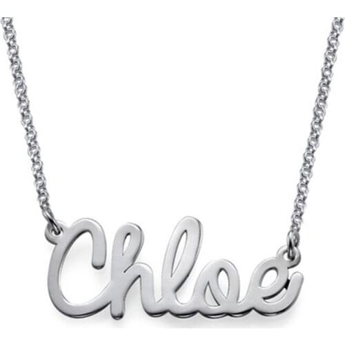 AIYANISHI 925 Silver Personality Woman Necklace Name Custom Necklace Cursive Letter Necklace Couple Silver Pendant Romantic Gift