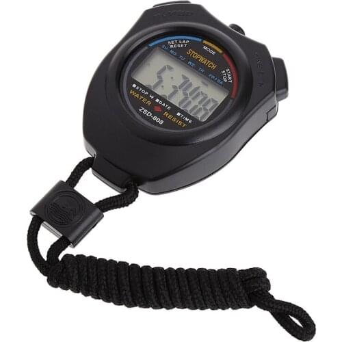 Shanwen Black Handheld Digital LCD Sports Stopwatch Chronograph Counter Timer w/Strap