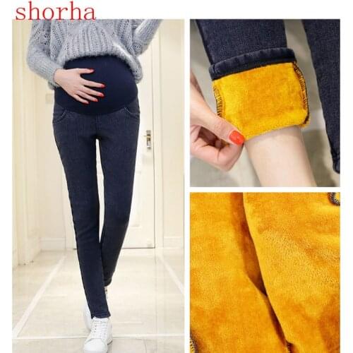 Hot Warm Thick Pregnancy Denim Pants Winter Fleece Maternity Jeans for Pregnant Women Plus Velvet Maternity Clothing SIZE3XL