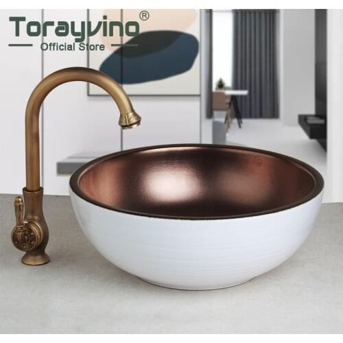 Torayvino Bathroom Art Sink Wash-basin Ceramice Lavatory Bath Sink Combine Set Torneira Mixer Faucet 6 Color