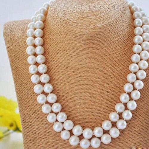Gorgeous 34 "10-11mm akoya white round freshwater cultured pearl necklace AAA