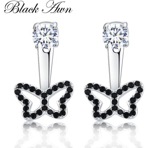 New Romantic 3.6g 925 Sterling Silver Natural Black Spinel Engagement Stud Earrings for Women Butterfly Fine Jewelry T208