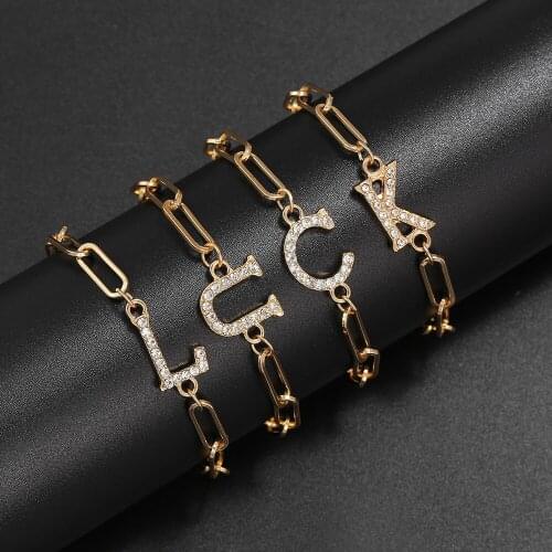 Hot Sale A-Z Initial 26 Letter Chain Charm Geometry Bracelets For Women Girl Rhineston Bangle Friends Lover Gifts Party Jewelry