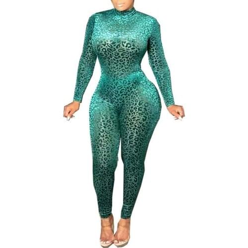 Leopard Print Casual Anti-glare Jumpsuit Jumpsuits for Women 2021 Elegant Bodycon Skinny Jump Suits for Woman Autumn Clothing