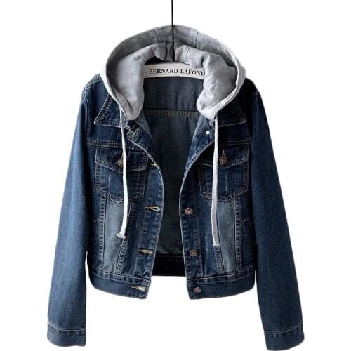 Women Basic Coat Denim Hooded Jacket Single-breasted Women Jeans Jacket Casual Female Short Denim Outerwear Plus Size 4XL 5XL