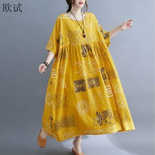 Plus Size Summer Beach Dress Woman Print Loose Ladies Dresses 4XL 5XL 6XL for Women Cotton Oversized Elegant Long Vestidos Dress