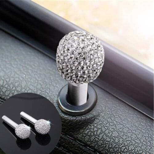 1pair Car Door Lock Knob Pins Rhinestone-encrusted Aluminum alloy door handle Interior