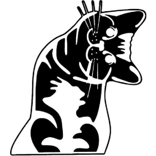 12.5*14.3CM Funny Head Tilt Cat Car Styling Stickers Car Windshield Decorative Decals Black/Silver C4-0397