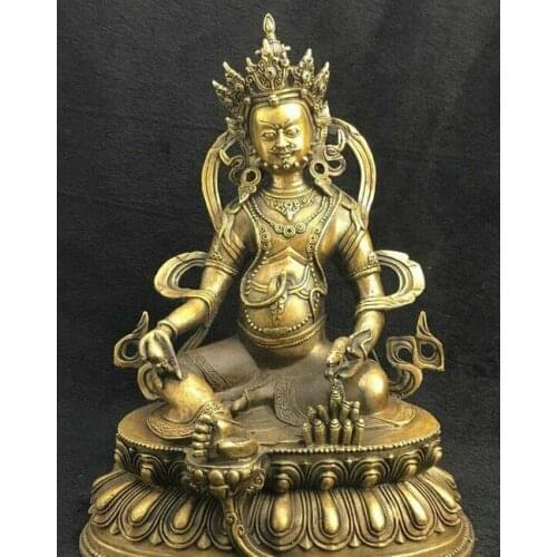 12" Tibet Buddhism Bronze Yellow Jambhala Mammon Buddha Mouse Animal Statue